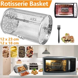 Rotisserie Basket 360° Rotated Stainless Steel Rotisserie Grill Roaster Non-Stick Washable Heat Resistant Oven Round Rack Basket