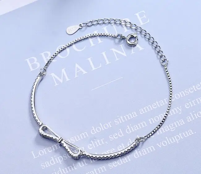 Hot Sale Fashion Silver Color Bracelet Chain Bownot Inlaid Zircon Plata Pendant Bracelet Chain for Women\'s Wedding Jewelry Gift