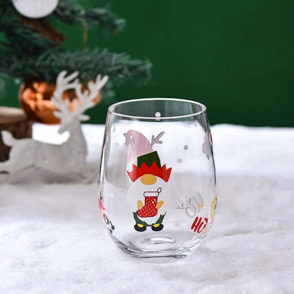 

Hand Painted Christmas Theme Glass Goblet Santa Claus Snowman Pattern Transparent Red Wine Glass Cartoon Wine Cups Family Dinner