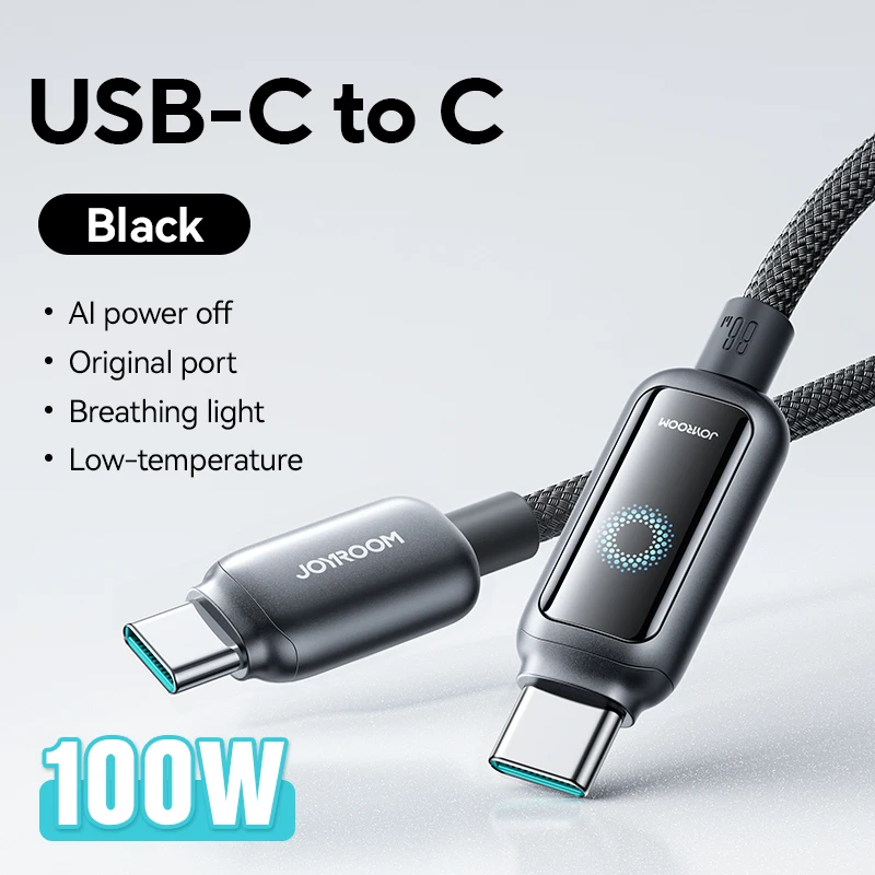 Joyroom 100 W USB-C-Kabel, automatische Abschaltung, Schnellladung, Typ-C-Kabel für iPhone 16 15 Pro Max, Xiaomi Samsung Huawei