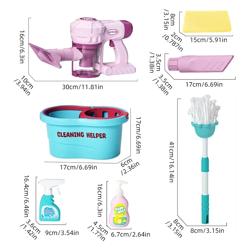 8 stuks/set Kids Cleaning Set Huishoudelijk Benodigdheden Kit met Stoffer Bezem Emmer Mop Schoonmaken Speelhuis Speelgoed voor Jongens Meisjes xmas