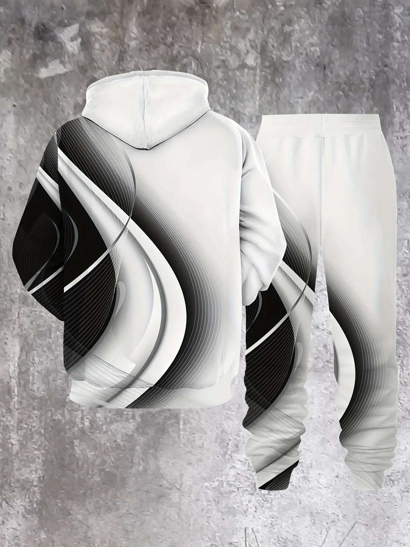 جديد وصول عادية الشتاء الخريف الهندسة نمط ثلاثية الأبعاد مطبوعة هوديي وسراويل مجموعة رياضية 2 قطعة مجموعة ملابس رياضية الرجال الملابس Su #3