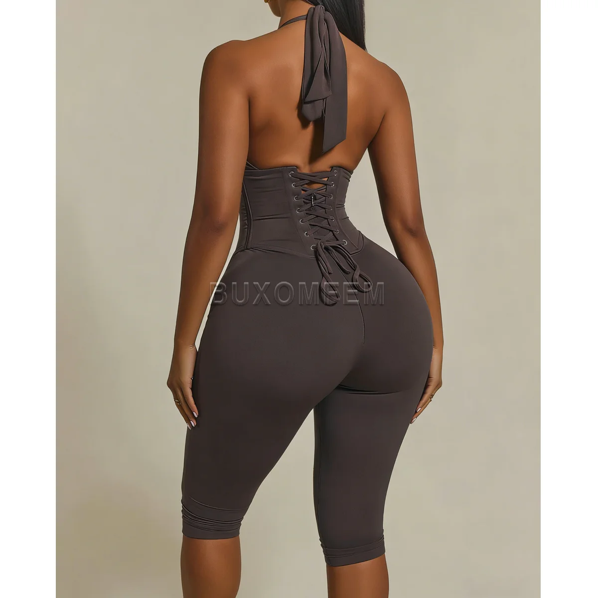 Women's Seamless Waist Tied Rope Jumpsuits Ladies New Two Piece Butt Lifting Shapewear Compression Modeling Shaped Up Bodysuits