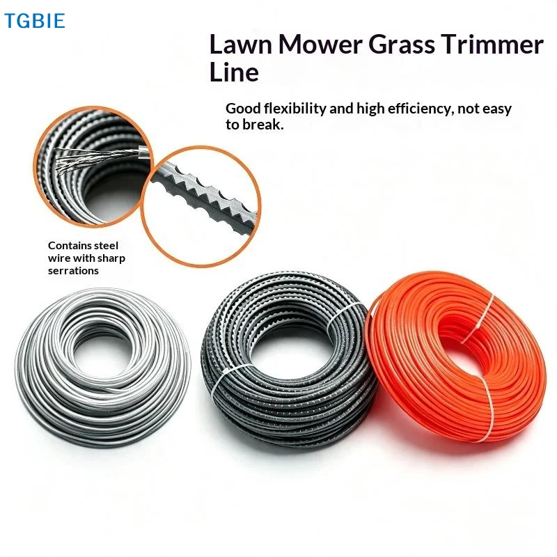 [TL]5M/10M/15M Steel Wire Nylon Grass Trimmer Line Brushcutter Trimmer Rope Lawn Mower Cord Long Round Roll Grass Replacement
