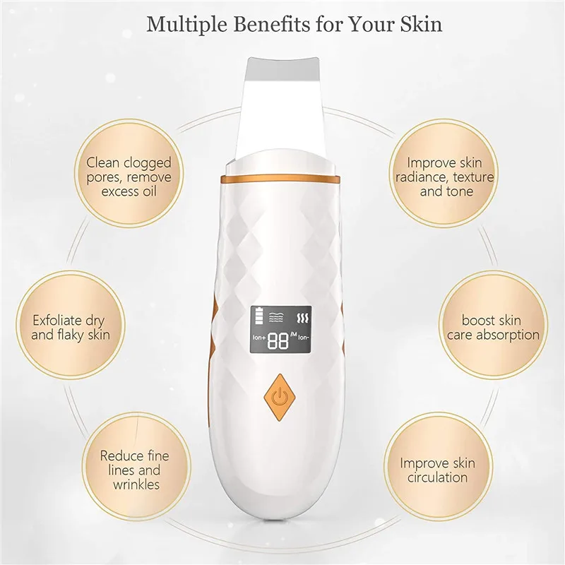 Skin Scrubber face Spatula LCD Screen Pore Scraper Pore Cleaner Blackhead Removal ultrasonic Pore Extractor 4 Modes face Spatula