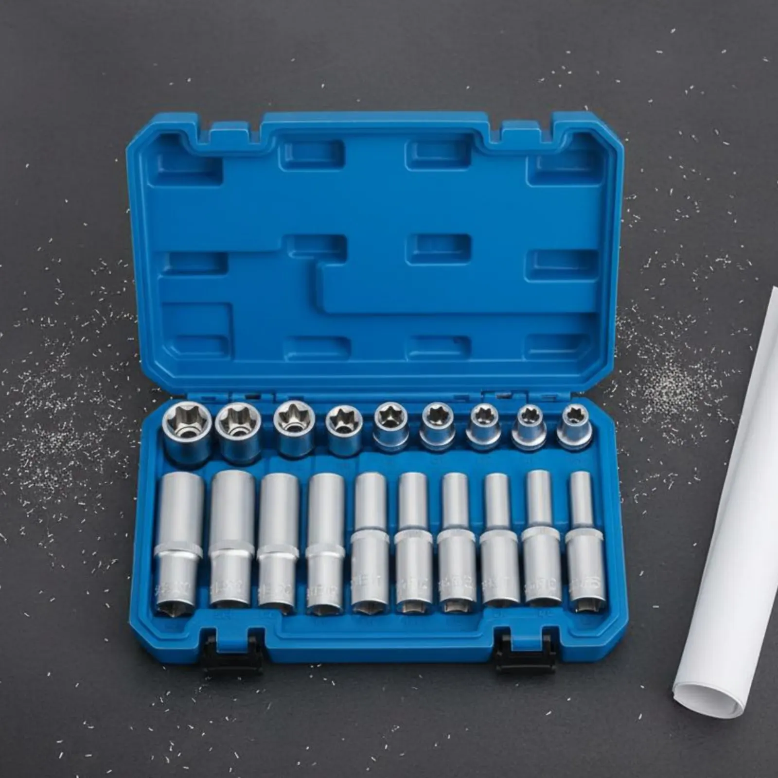 

19 Pieces E Torx Socket Set Long Reach Estar Socket Socket Set Mechanic Tool Storage Case Laser Marked Sizes for Professionals