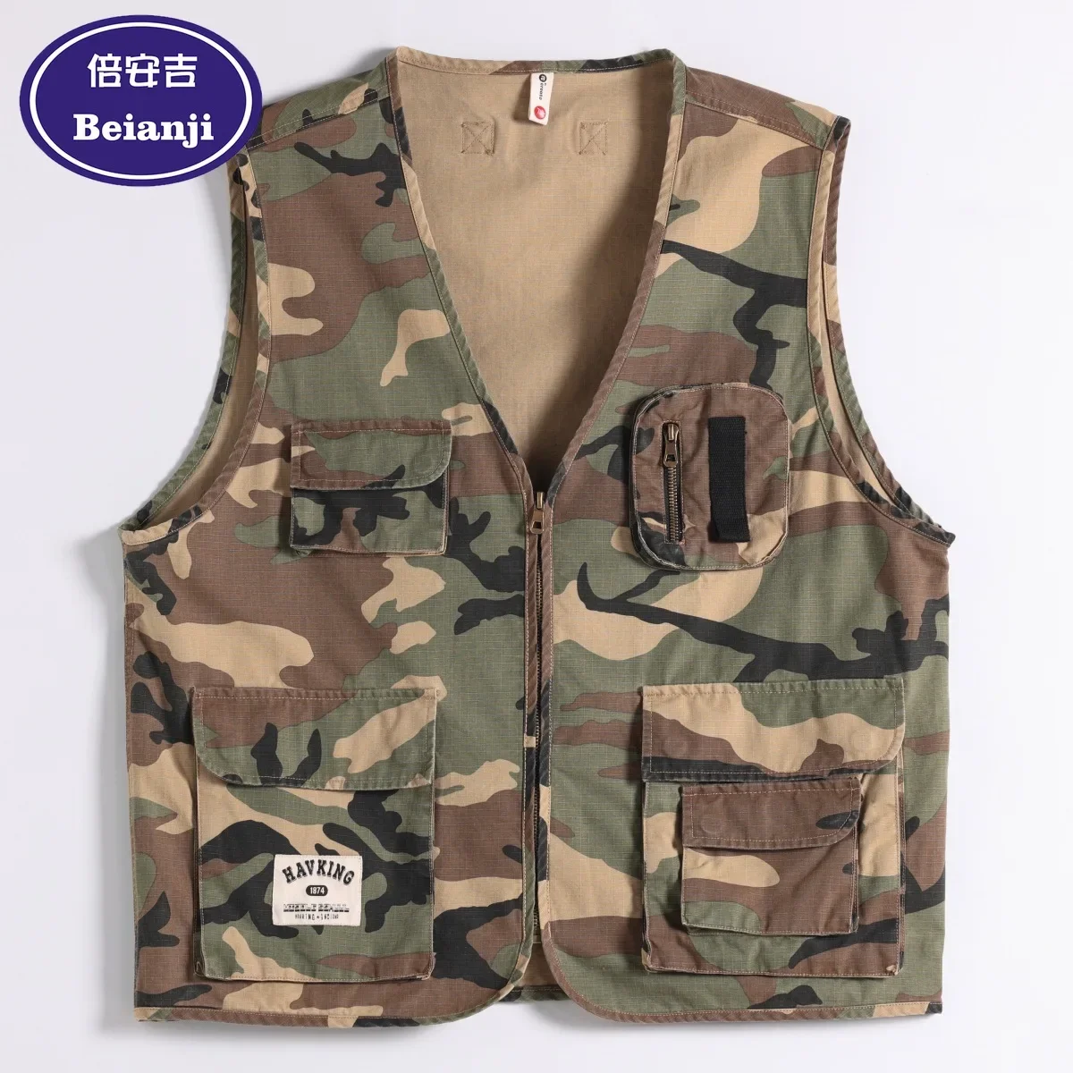 Men's Fashion 2025 Summer Workwear Zip Jacket Sleeveless Camouflage Denim Military Jeans Casual Male Vest Workwear M-4XL Beianji