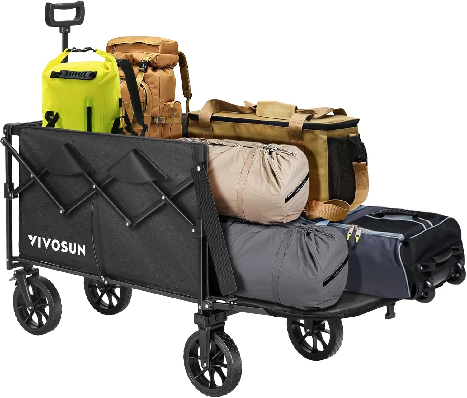 

Collapsible Wagon with Tailgate 320lb Load Bearing Outdoor Utility with All Terrain Wheels Adjustable Handle Cup Holders for Cam