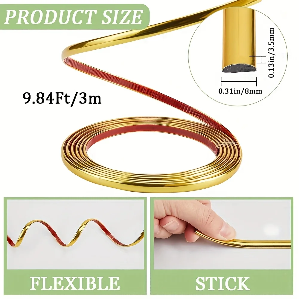 1PC 3meters Self Adhesive Peel And Stick Metallic Mirror Frame, Trim Molding for Wall,  Mirror, Door, Wardrobe, Home Decor