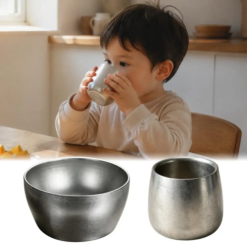 Stainless Steel Bowl Cup Set Metal Tableware for Kitchen Stainless Steel Cup Bowl Set Matte Metal Container with Smooth for Use
