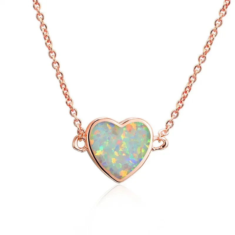 Fashion Boho Love Heart Pendant Necklace for Women Girl Charm White Imitation Opal Necklace Trendy Wedding Band Jewelry