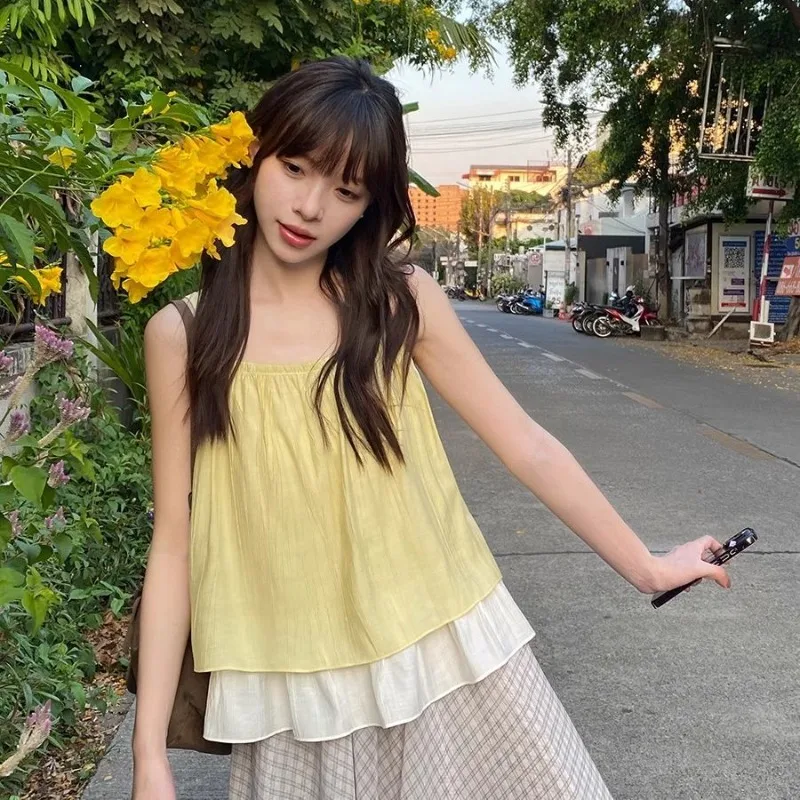 

Women Clothing Summer Fashion Casual Solid Color Sling Female Simplicity All-match Refreshing Appear Thin Sleeveless Tank Top To