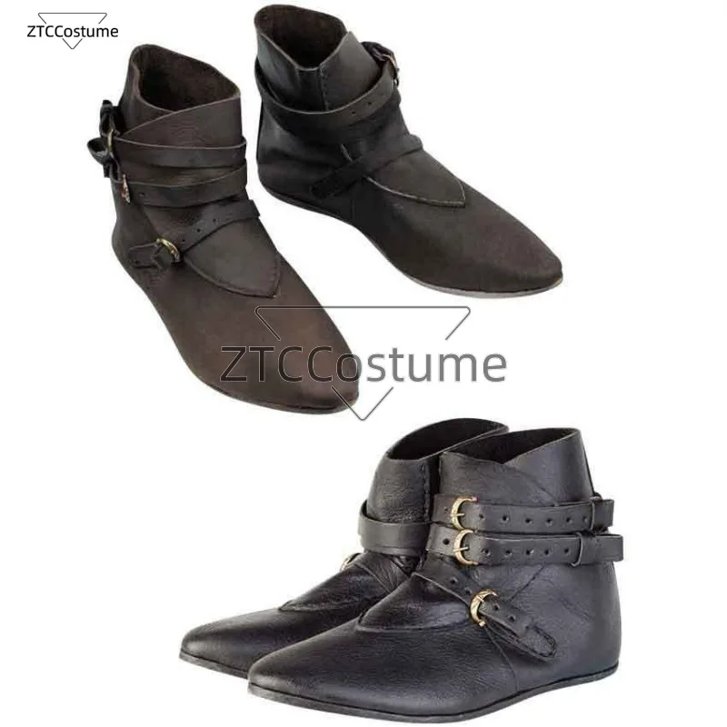 medieval-viking-shoes-men's-pointed-toe-multiple-buckle-nordic-viking-retro-large-size-men'sknight-cosplay-boots