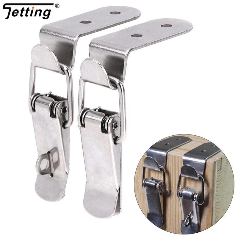 1Pcs 90 Degrees Duck-mouth Buckle Hook Lock Iron Spring Loaded Draw Toggle Latch Clamp Clip Silver Hasp Latch Catch Clasp