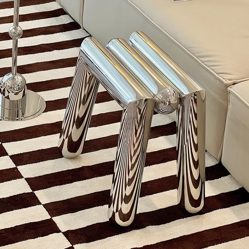 Stainless steel shoe changing stool small apartment minimalist side few storage table clothing store window display stool