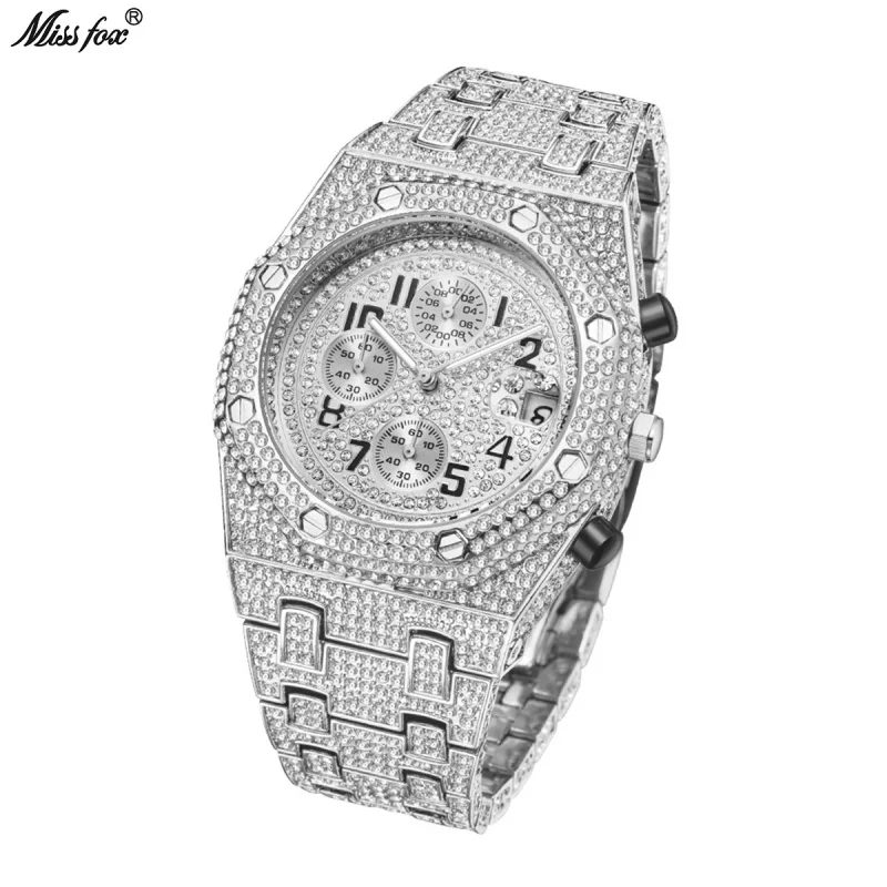 Official brand free shippingNew Personality Fashion Hip Hop Full Diamond Three-Eye Timing Sports QuartzMen's Watch