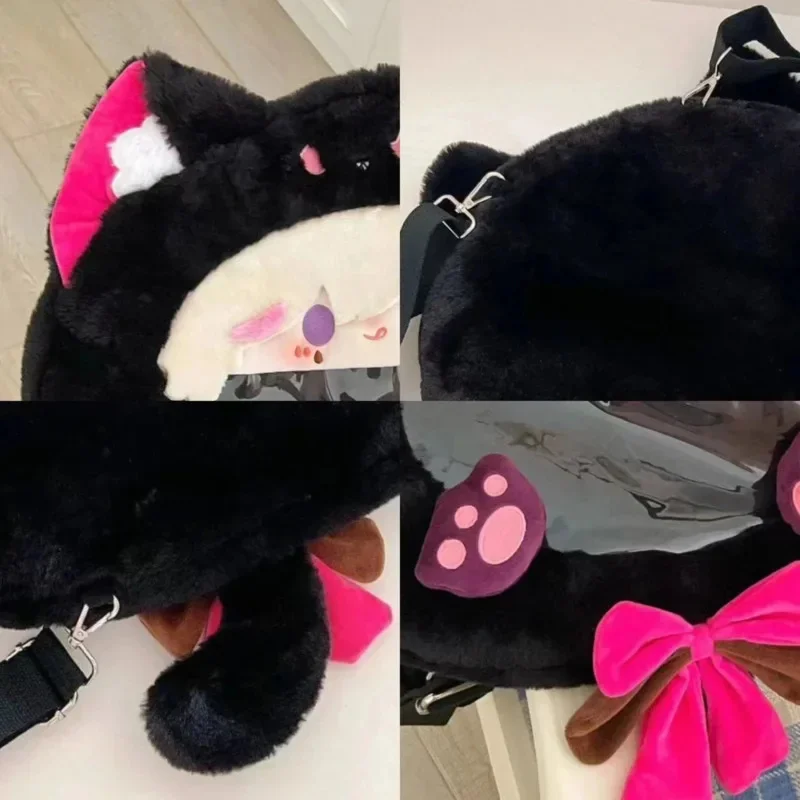 Peripheral Backpacks Genshin Impact Y2K Lyney Plush Cat One Shoulder Bags Student Oblique Straddle Bags Underarm Pain Bags Gifts