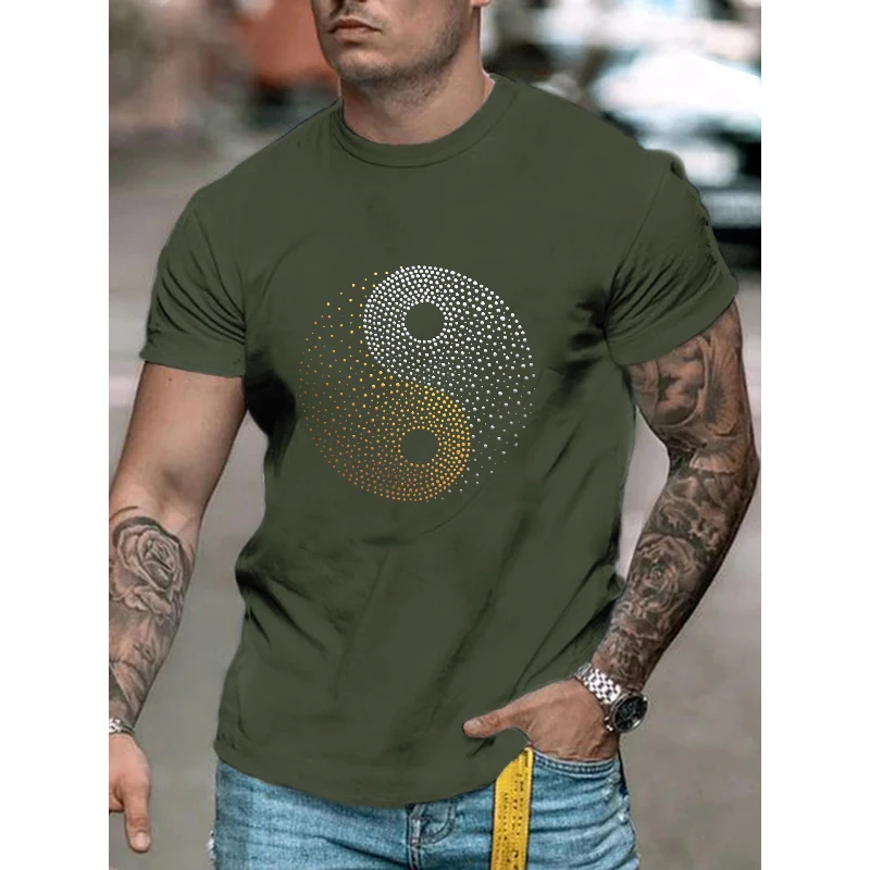 High Quality Fashion Mens Clothing Oversized Tee y2k Circular Rhinestone Designer Short Sleeve Top Novelty Casual Street t-shirt