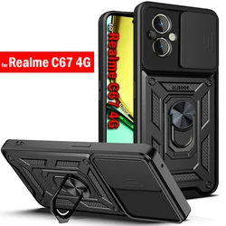 Armor Capa for Realme C67 4G RMX3890 Case Slide Camera Ring Stand Protect Cover for Realme C67 4G Shockproof funda