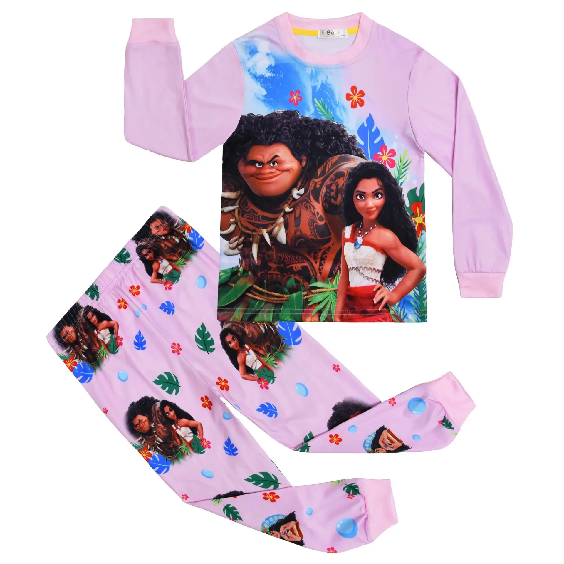 

2024 Disney Moana Kids Pajamas Set Homewear Set Long Sleeve + Pants Two-piece Set Children's Clothing Pyjamas for Brave Girls