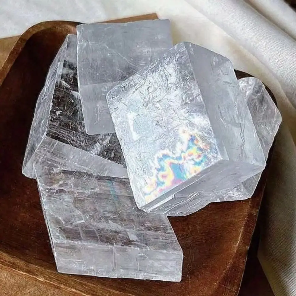 Iceland Spar Clear Optical Calcite Cube, Rough Transparency Calcite Specimen Natural Mineral Collecting for Home Decoration
