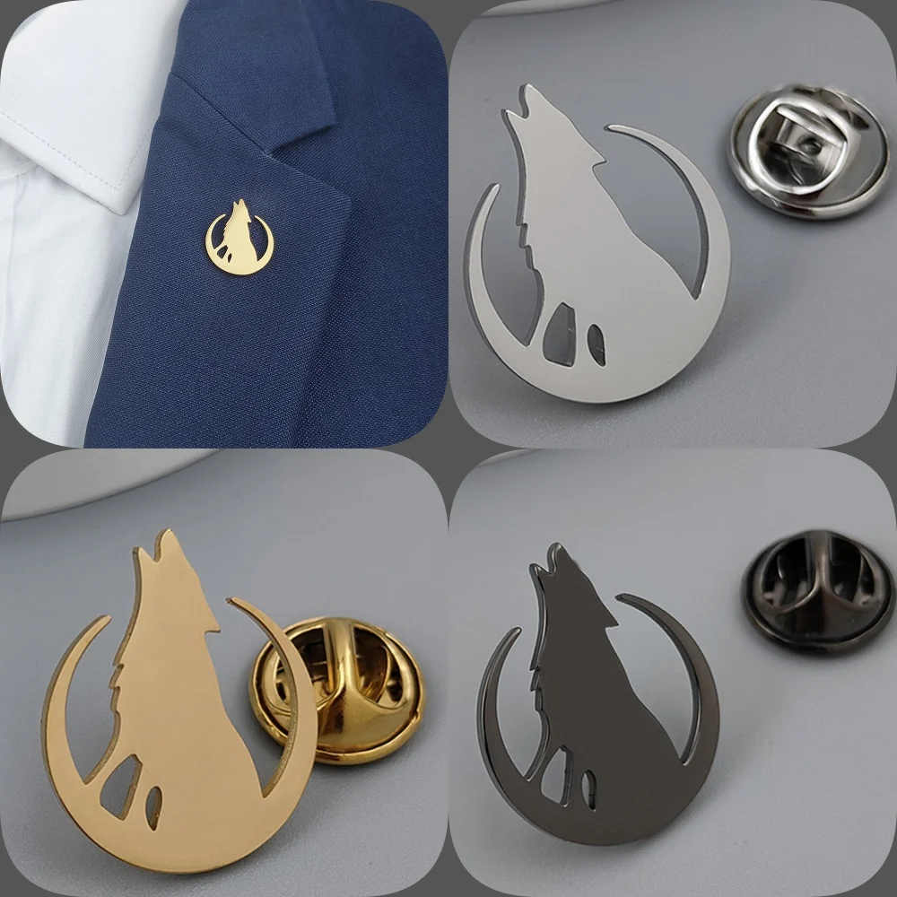 

Moon Wolf Howl gold-plated badge, women's anti-exposure buttons, suit lapel pin, collar brooch, formal accessories