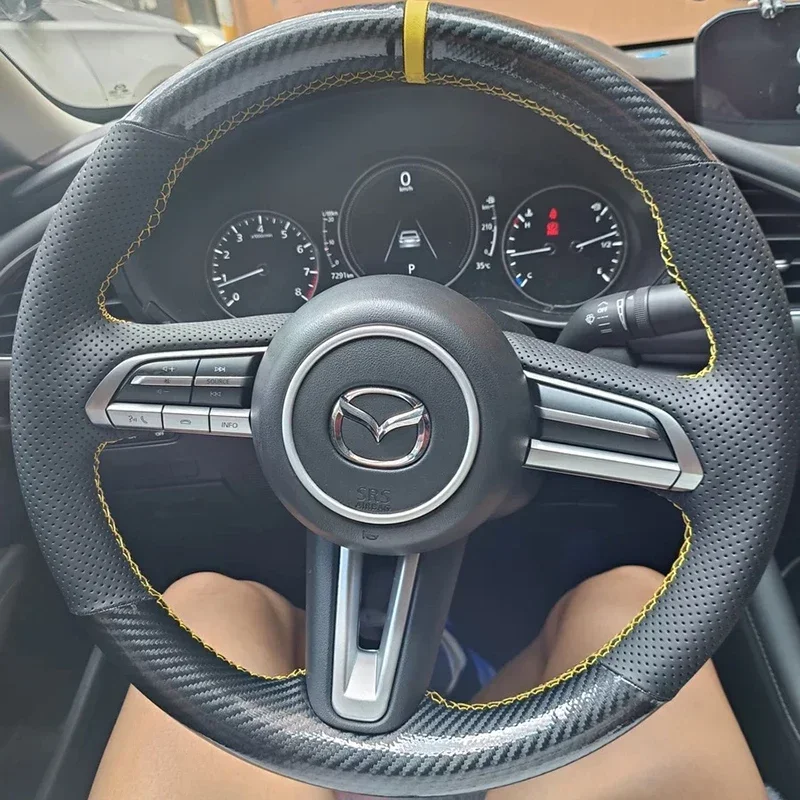 

DIY Hand Sewing Car Steering Wheel Cover for 2020-2024 Mazda 3 CX-50 CX-30 Car Genuine Leather Carbon Fiber Interior Accessories