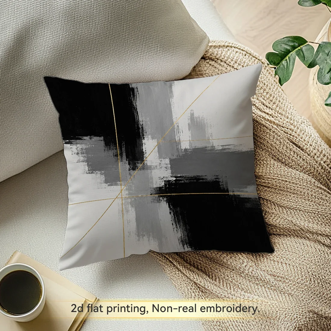 1/4pcs Black, White, Gray Abstracts Cushions Pillowcase Polyester Cushion Cover Throw Pillow Pillowcover Home Car Sofa Decor