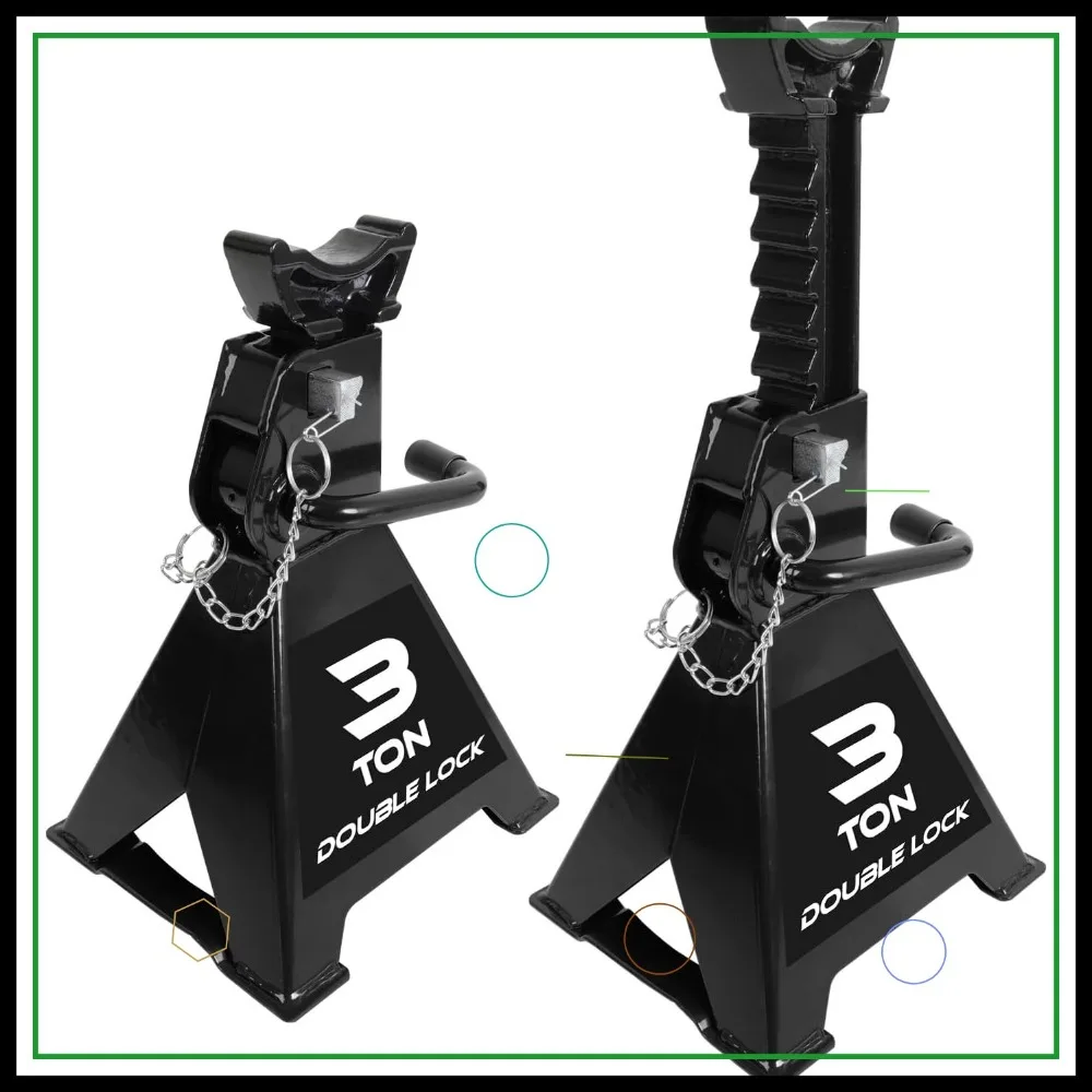 

Сверхмощные стальные подставки: двойные стопорные штифты, вместимость 3 тонны, регулируемая высота, черная пара