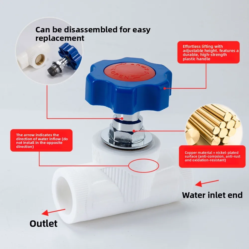 วาล์วประตูพลาสติก PPR คุณภาพสูง ขนาด 20~32 มม. แบบข้อต่ออุตสาหกรรม วาล์วบอลสวิตช์สำหรับงานประปา อุปกรณ์เสริมสำหรับตู้ปลา