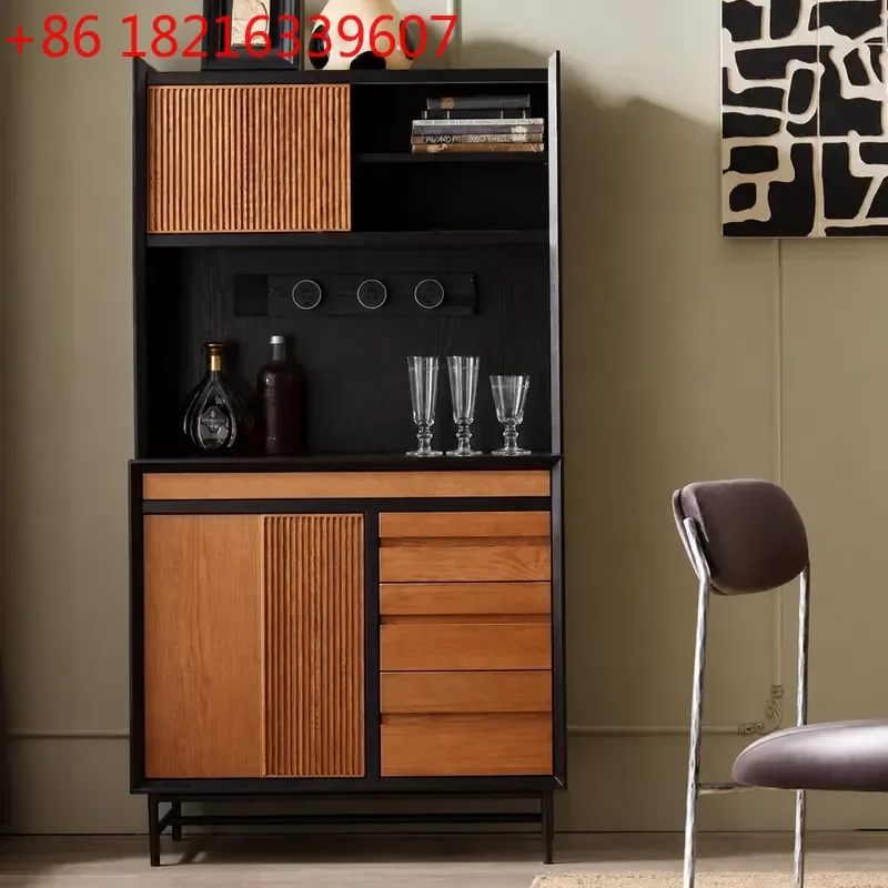 YAOModern Retro Solid Wood Tea Dining Side Cabinet Medieval High Storage Unit Multi Functional Living Room Wall Locker