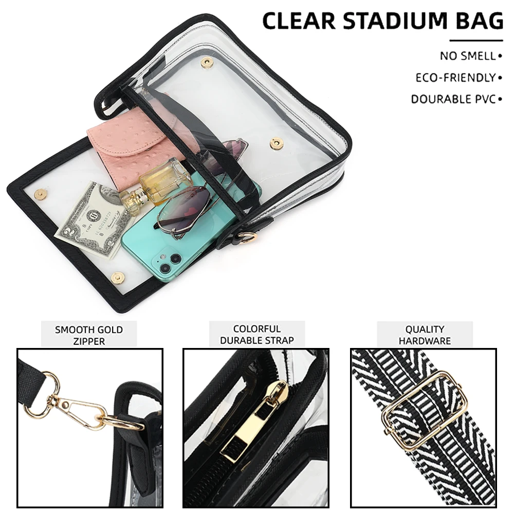 Clear Satchel Bag Purse Stadium Approved for Women, Small Clear Crossbody Bag Fashion, Cute See Through Clutch Mini Shoulder Bag