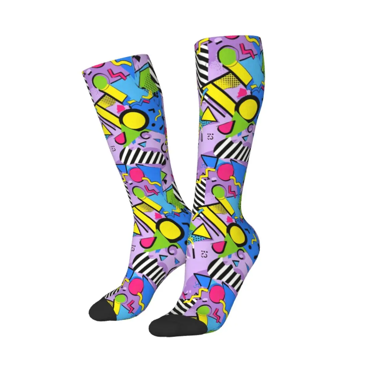 Geometric 80s Print Socks Harajuku Soft Stockings All Season Long Socks Accessories for Unisex Birthday Present
