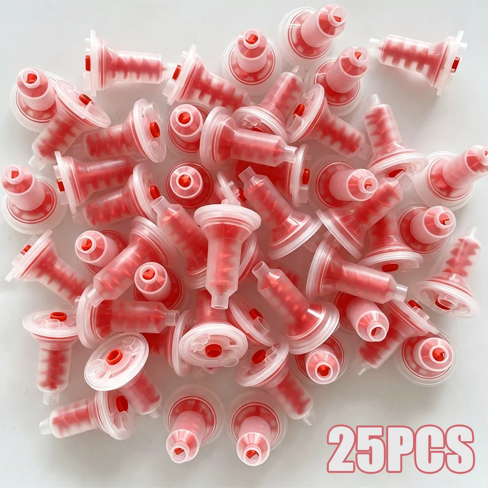 Dental Temporary Resin Mixing Tips, Pack of 25, Red Core Dynamic Mixing Applicator Tips, Oral Impression Material Mixing Tubes, Dental Silicone Rubber Disposable Mixing Applicator Needles