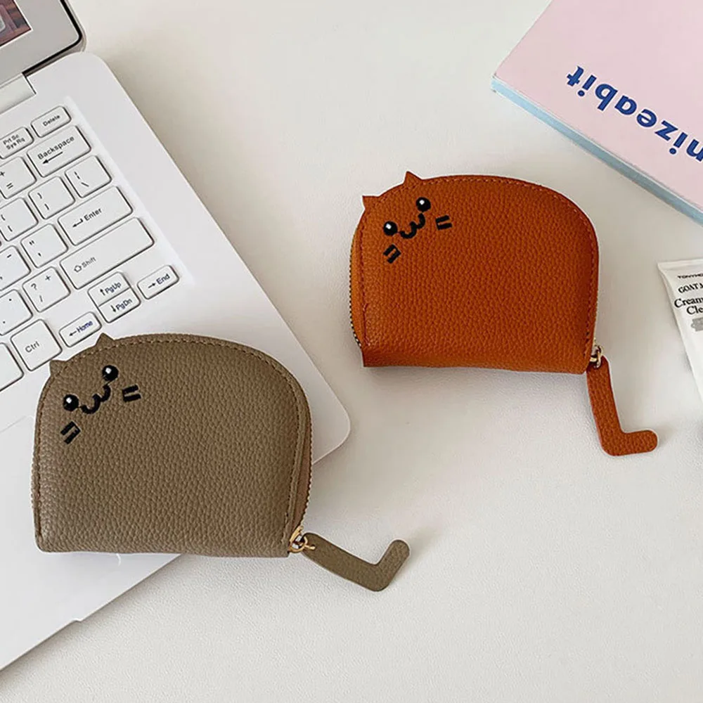 Cute Cat Card Bag Mini Zipper Wallet Girl PU Leather Coin Purse Portable Small Card Holder Student Cartoon Coin Pouch Clutch