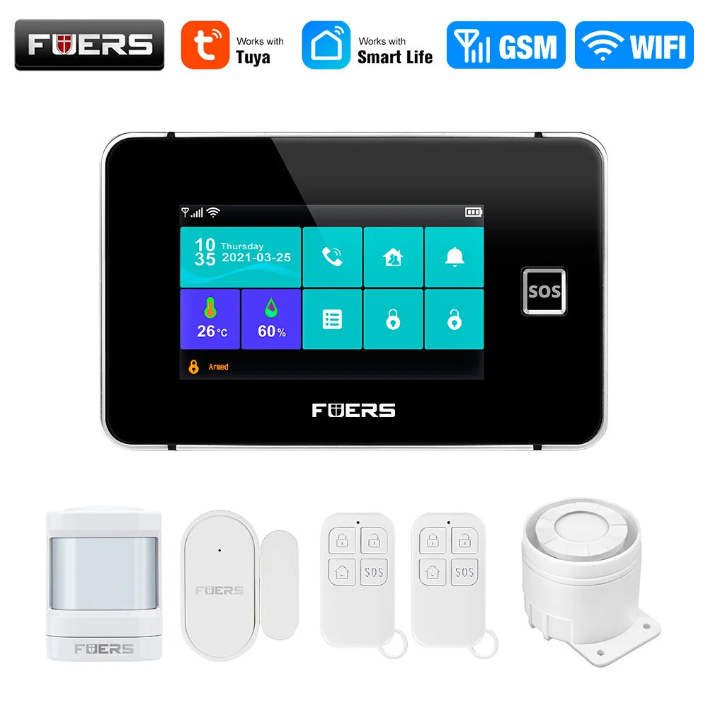 

FUERS 4,3-дюймовый TFT-экран Wi-Fi GSM Tuya Умная домашняя охранная сигнализация G60B Дисплей температуры и влажности 433 МГц Сирена управления