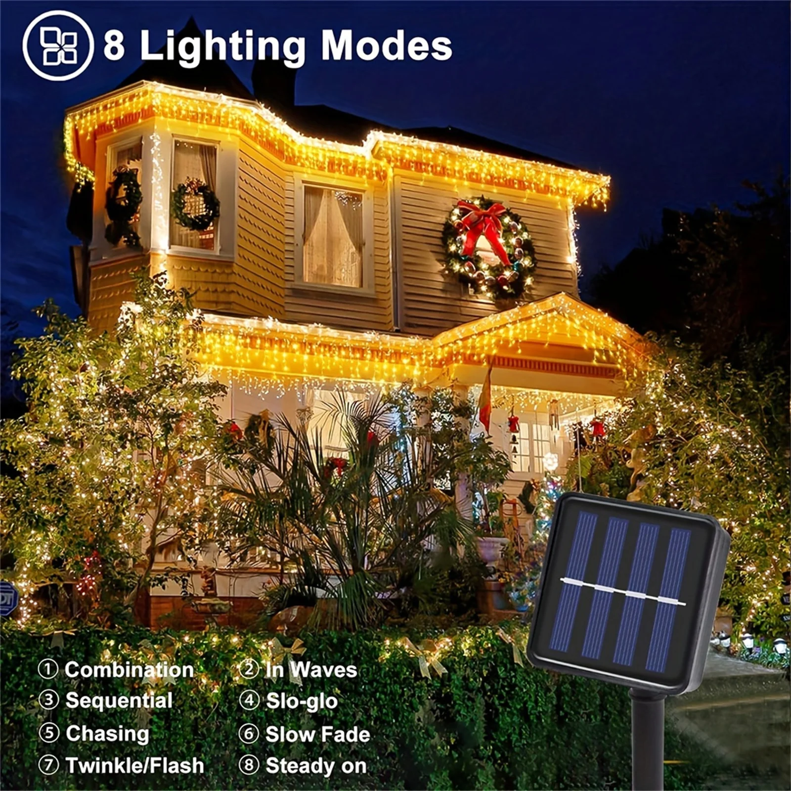 

Solar Curtain Icicle Light 3.5M Eaves Decor Outdoor Fairy String Lights Wedding Party Christmas Stair Decor Garden Garlands