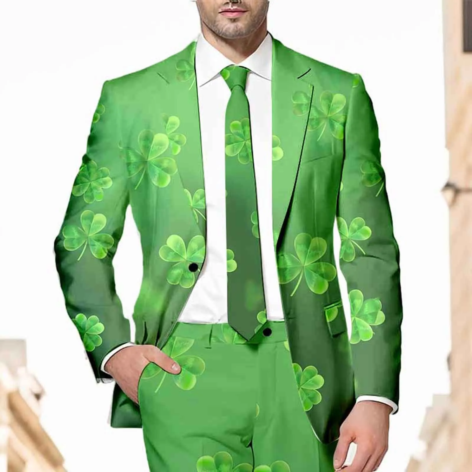 St. Patrick's Day Mens St. Patrick's Day Festive Style All Over Printed Four Leaf Jacket Graphic Green Carnival Festival