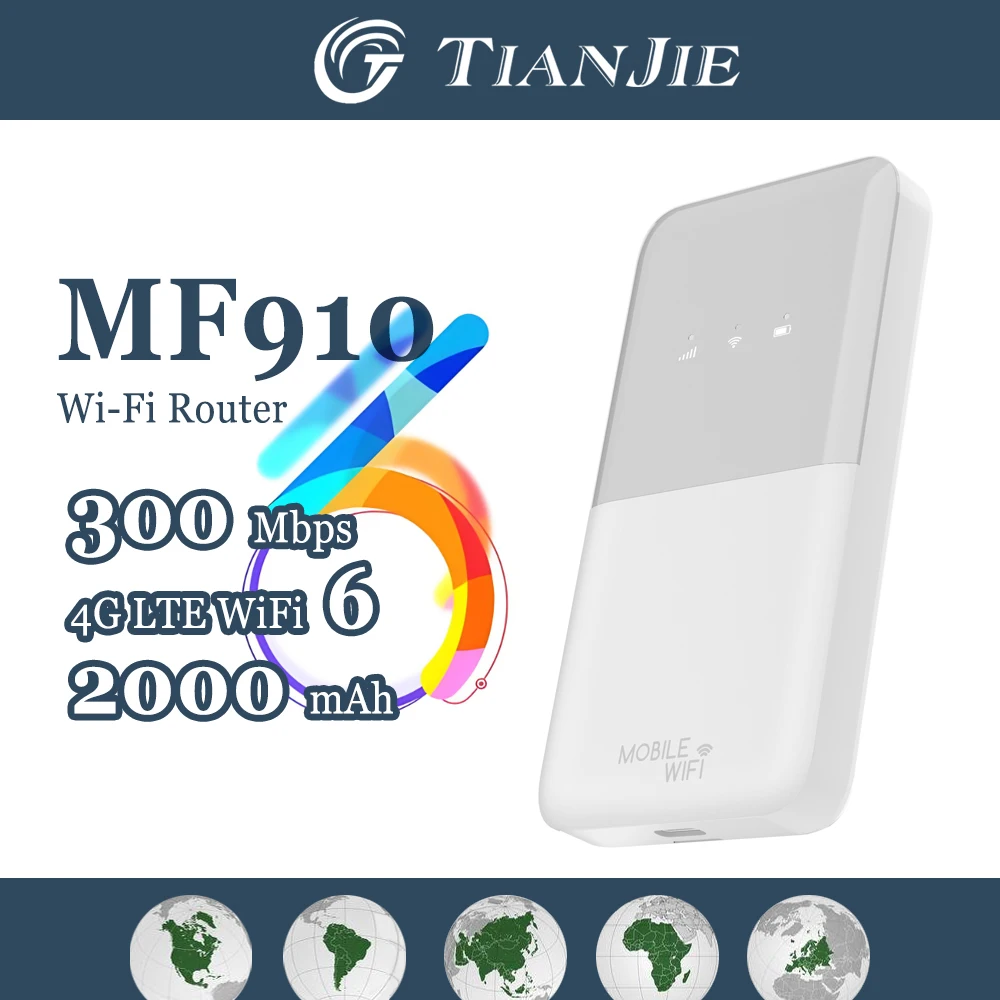 

TIANJIE MF910 4G LTE MIFI ROUTER Карманный Mi-Fi Мини Портативная точка доступа Wi-Fi WiFi 6 2000 мАч Аккумулятор для поддержания подключенного в любом месте