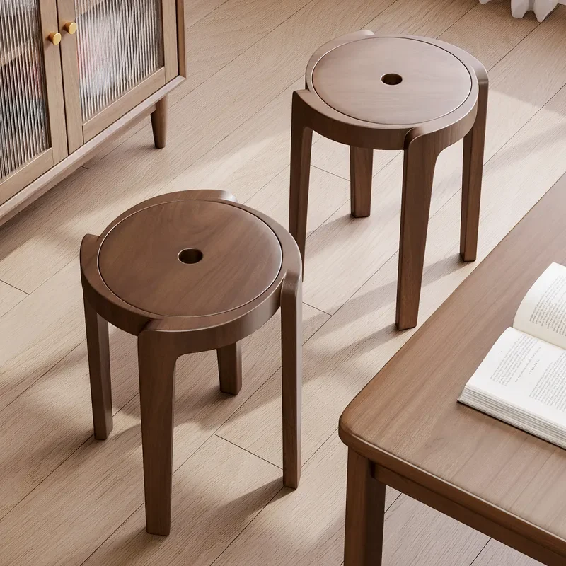 Pure Solid Wood Stool Simple Round Stackable Dining Chair Light Luxury Durable Household Windmill Style Seat for Living Room