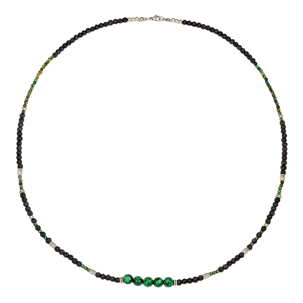 1 قطعة بوهيميا خمر الأسود Lave حجر طويل مطرز قلادة للرجال القبلية العرقية أفريقيا حجر قلادة رجل مجوهرات #5