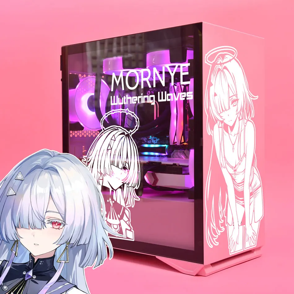 Mornye Wuthering Waves Pegatinas de anime para caja de PC, calcomanías de decoración de dibujos animados para la piel del chasis de la computadora Atx, impermeables, fáciles de quitar