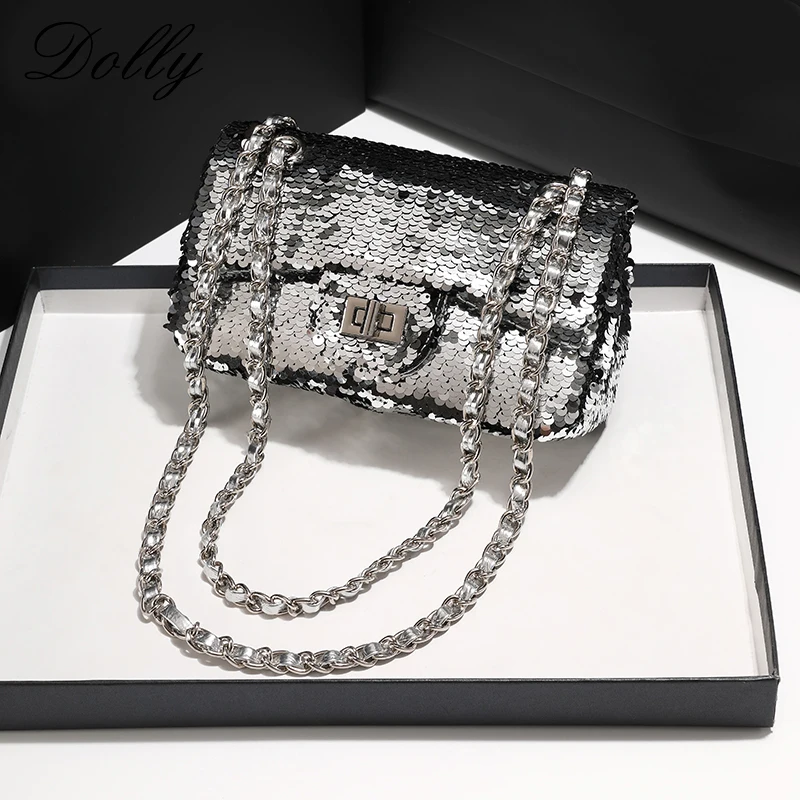 2024 New Women\'s Luxury Brand Shoulder High-end Cell Phones Bag, Fashion Small Silver Sequin Embroidered Cross-body Party Bags