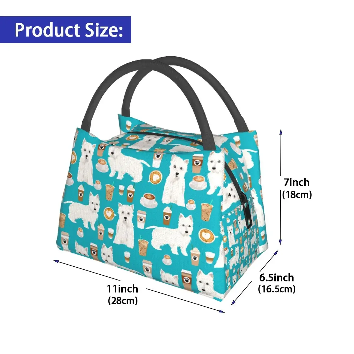 NOISYDESIGNS Cute Westie Print Portable Lunch Bag Zipper Thermal Insulated Tote Picnic Food Bag Cooler Lunch Storage Case Pouch