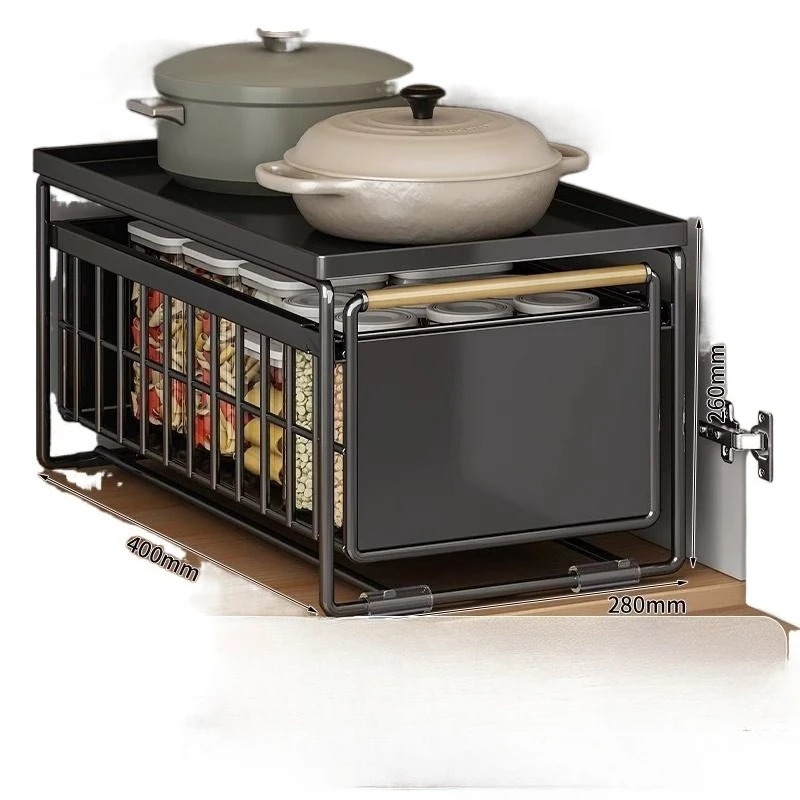 

Kitchen launching multi-functional seasoning dishes sink pull-out storage rack cabinet pull basket layered factory