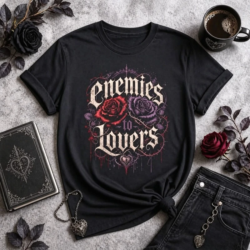 Camiseta gótica vintage para mujer, camiseta oscura gótica retro de manga corta, camiseta con estampado de rosa, camiseta con estampado de Rosa Rugosa, ropa para mujer