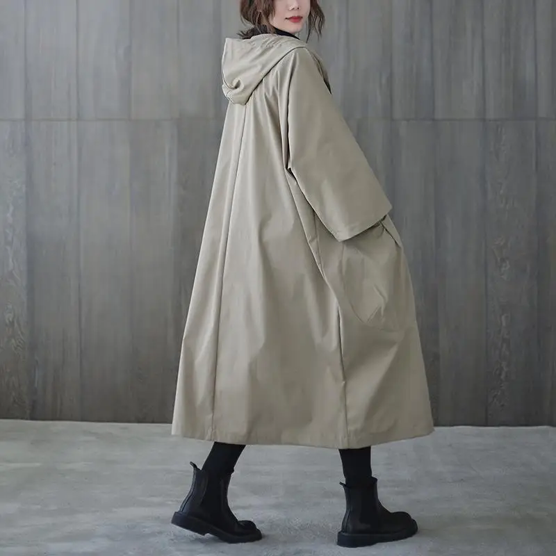 women's clothing fat MM loose over the knee long trench coat women's autumn 2026 new hooded casual temperament jacket