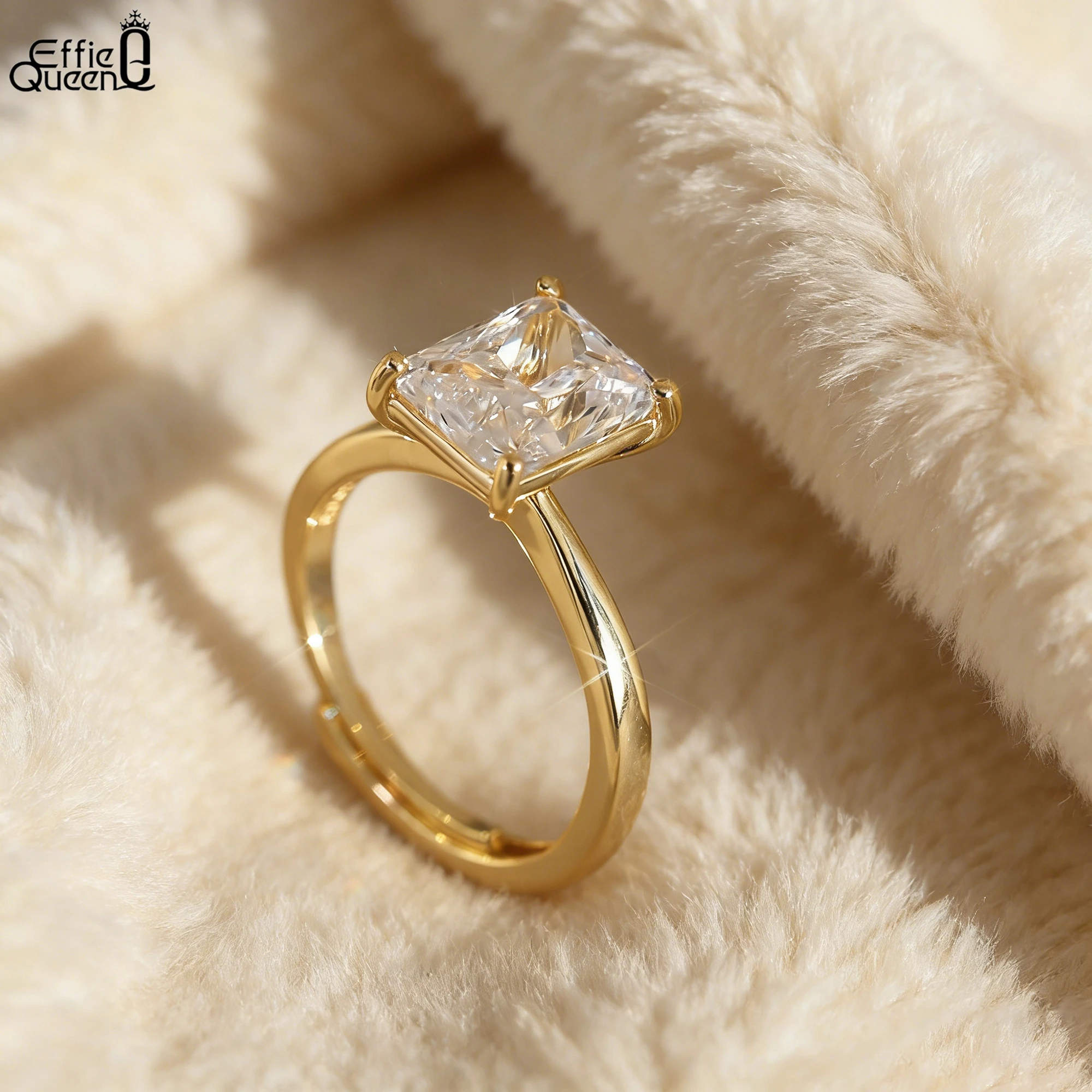 

Effie Queen 925 Silver 14k Gold 1ct /2ct /3ct /4ct Square Zirconia Ring Simple Jewelry for Women, Men Banquet Party Gift LZR39
