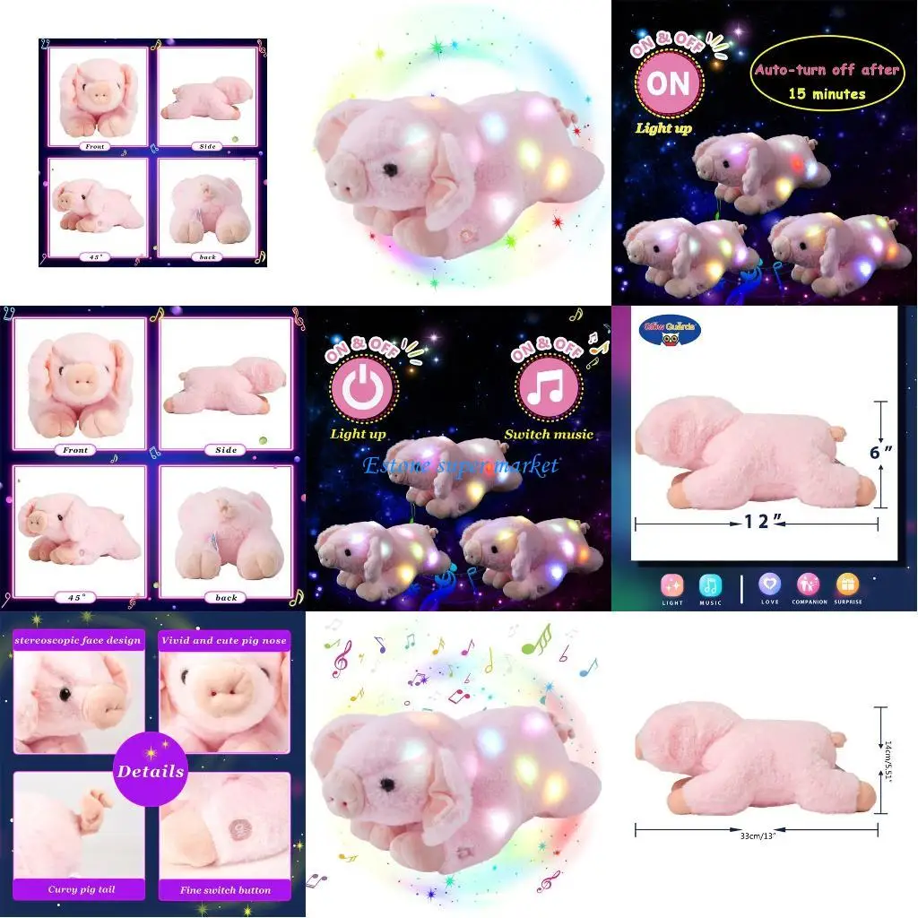

090B 12/15 см милый плюшевый поросенок светодиодный для игрушки-куклы с музыкальным и красочным освещением украшение детской
