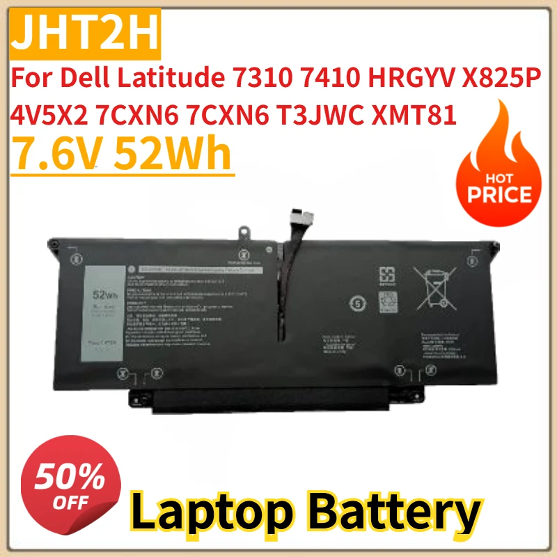 New JHT2H Laptop Battery 7.6V 52Wh For Dell Latitude 7310 7410 HRGYV X825P 4V5X2 7CXN6 7CXN6 T3JWC XMT81